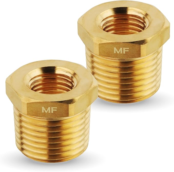 MAACFLOW brass 1/2" Male NPT to 1/4" Female NPT Adapter Reducer Hex Bushing (Thread OD 0.81" - ID 0.44") (pack of 2)