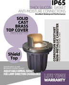 MALORY Brass Top Cover Landscape Well Lights,(6''H) 12V Low Voltage Outdoor In Ground Lights,Anti-Glare Landscape Lighting with 5W 450LM MR16 for Pathway, Driveway (Shield Top, 1-Pack with Bulb)