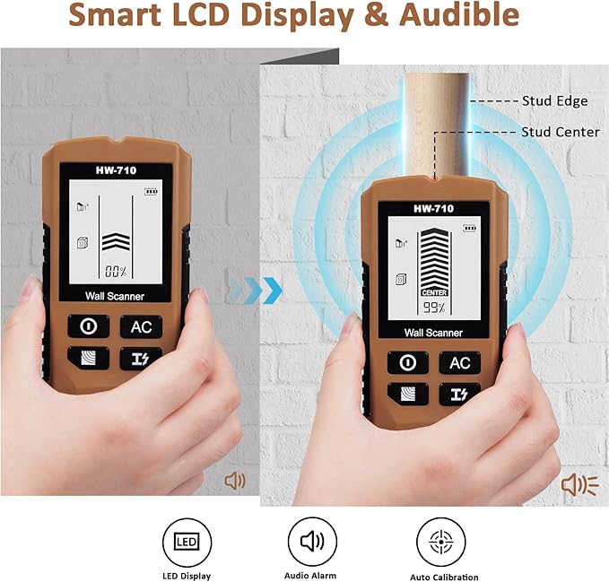 Stud Finder Wall Scanner, 5 in 1 Stud Detector with HD LCD Display, Stud Locator with Upgraded Smart Sensor Audio Alarm, Stud Sensor Beam Finders for Wall Wood Metal Studs AC Wire Joist Metal Pipe