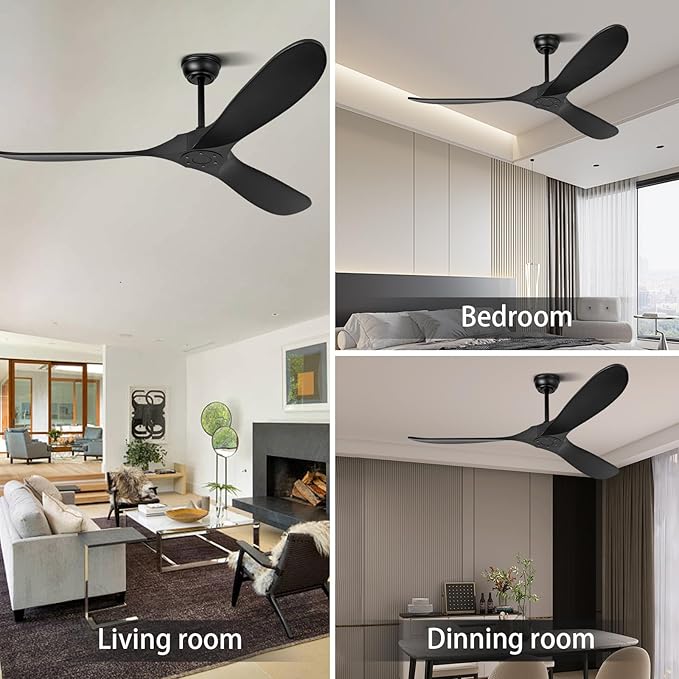 60" Ceiling Fans Without Light, Wood Ceiling Fan with Remote Control and Quiet DC Motor, Ceiling Fan no Light 3 Blades, Outdoor Ceiling Fans for Patios without Lights