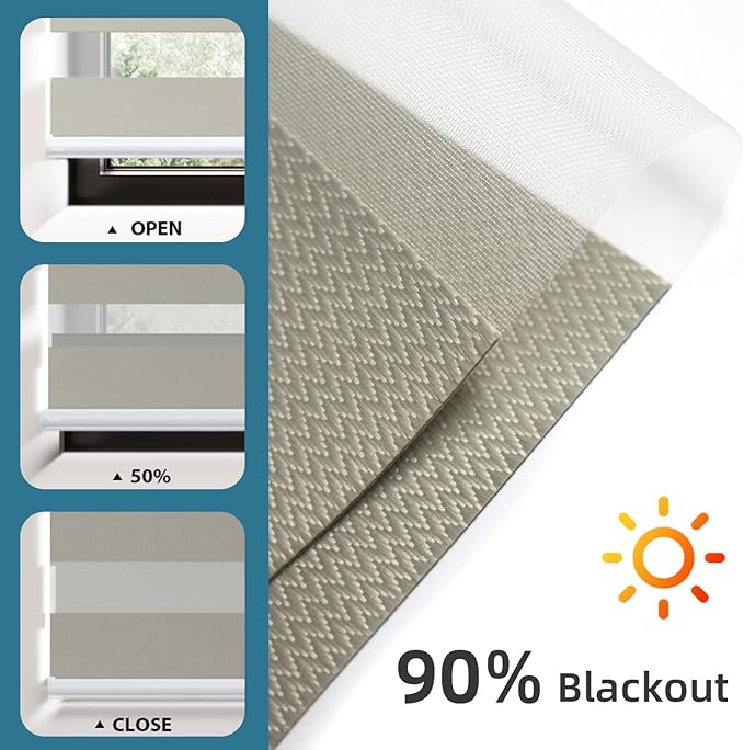 SmartWings Motorized Zebra Shades Work with HomeKit, Alexa, Google Home, 90% Blackout Light Filtering Day Night Sheer Blinds, Privacy Light Control, for Home/Office, Customized, Beige