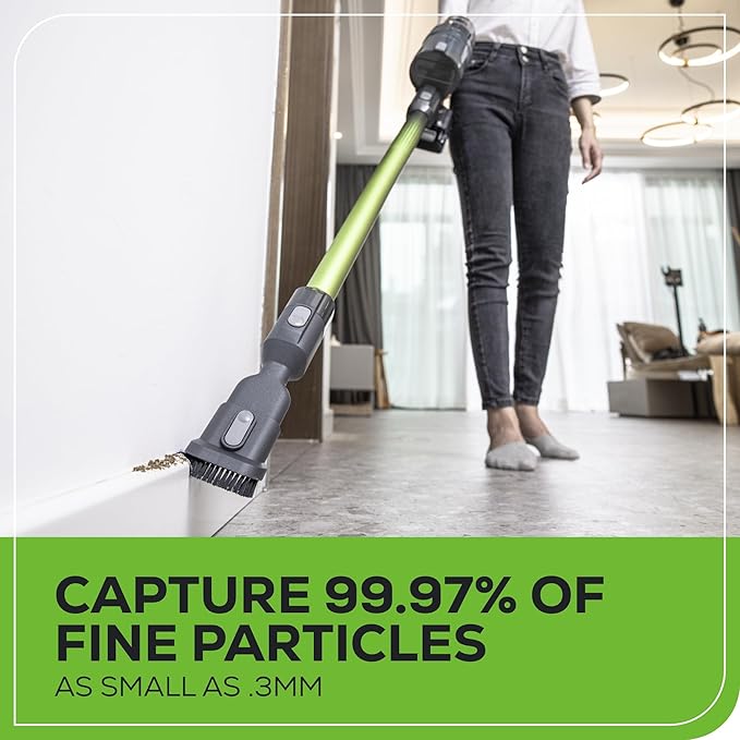 Greenworks 24V Brushless Cordless Stick Vacuum, Lightweight, Handheld, Pet, Anti-Allergen HEPA Filtration, Hard Floor, Carpet, Car, 4Ah Battery, and 30-Minute Charge Time (Green)