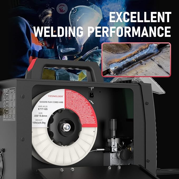 YESWELDER Flux Core Gasless MIG Wire, E71T-GS Mild Carbon Steel .030-Inch Diameter 10-Pound, Strong ABS Plastic Spool Welding Wire