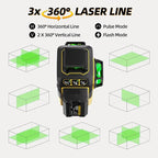 IKOVWUK Laser Level with Tripod, Laser Level 3x360° Self Leveling 12 Green Line, Rechargeable Battery 2 x 3000 mAh & Type-C Charging Port, Compact Adjustable 1.6M Tripod & Carry Pouch Included