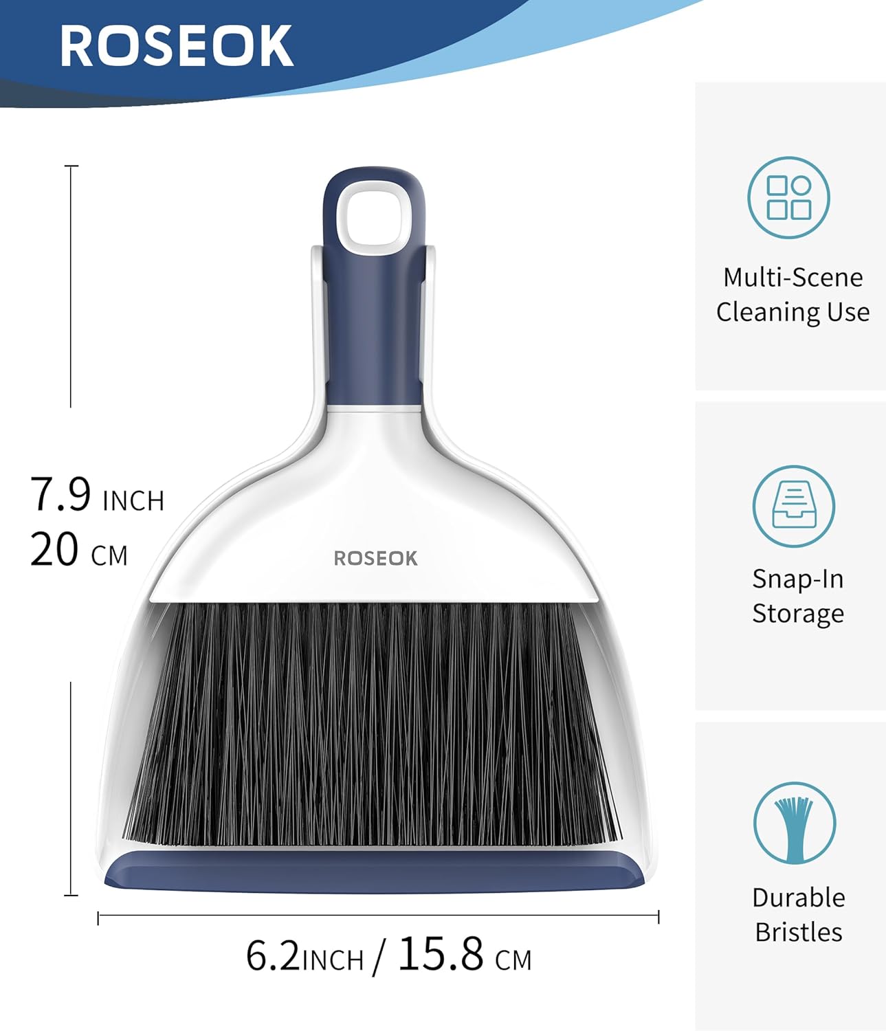 Mini Broom and Dustpan Set for Cleaning, Compact Desktop Dustpan with Brush for Kitchen Counter, Office, Car, Navy Blue, 1 Pack