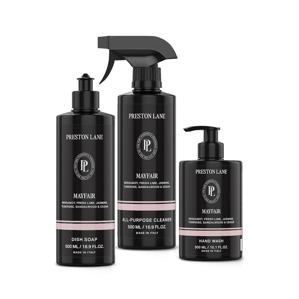 Preston Lane Luxury Kitchen Set – Hand Wash, Dish Soap & All-Purpose Cleaner | Plant-Powered Cleaning Essentials Bundle with Fine Italian Fragrance, Mayfair Scent