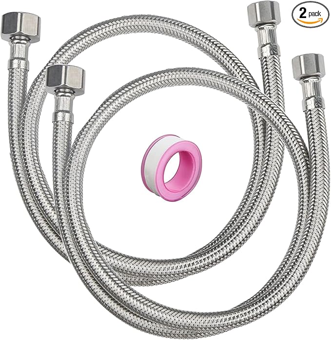 48" Faucet Supply Line,3/8" Comp x 1/2" FIP Flexible Faucet Connector,Stainless Steel Braided Supply Line for Long Distance Use of Faucet Sink, Water Heater, Angle Valve（Plumbers Tape Include）