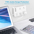 Jgstkcity Outdoor Waterproof Power Strip, 4 Flat Plug Outlets and 3 USB Ports, Mountable Weatherproof Surge Protector, Multi Outlet Extension for Camping, Garden, Kitchen, Bathroom, 6ft Cord (White)