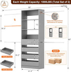 Aheaplus Closet System Set of 2, 4-9Ft Wood Closet Organizer with Drawers & Shelves, Closet Organizer System with 8 Hanging Rods, Walk-in Closets Organizer Wardrobe Closet Rack, Grey1