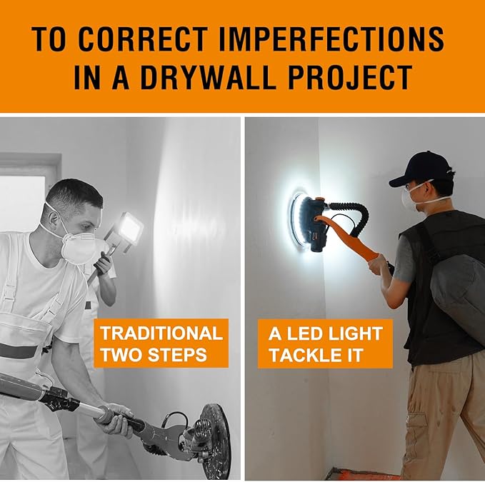 MAXXT Drywall Sander with Vacuum Dust Collection, 6 Variable Speed Foldable Telescopic Electric Wall Sander, Popcorn Ceiling Removal Tool, 1900RPM Power Sander Tool, LED Light, 18Pcs Sanding Discs