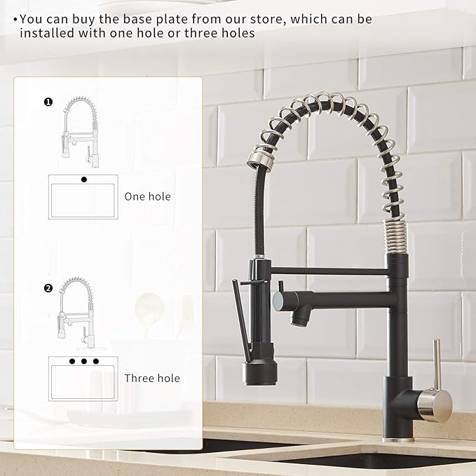 AIMADI Kitchen Sink Faucet,Black Kitchen Faucets with Pull Down Sprayer,Black Stainless Steel Single Handle One Hole Kitchen Faucet,Matte Black