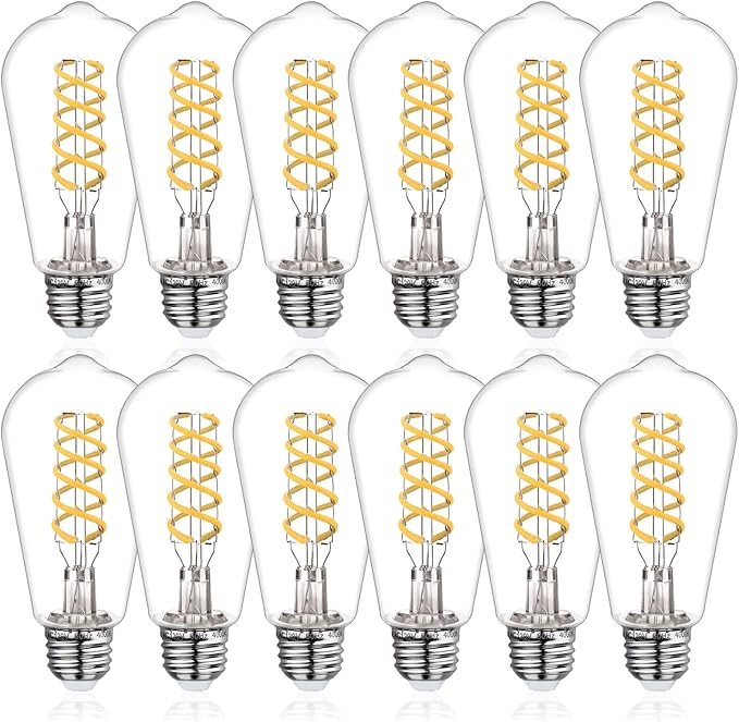 12 PCS ST58 (ST19) LED Edison Bulbs, Dimmable Vintage Antique LED Filament Light Bulbs, 6W Equivalent 60 Watt, Daylight 5000K, 600 Lumens, E26 Base, Clear Plastic