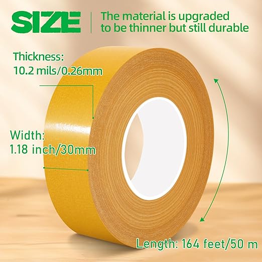 CHENYA 164 Ft Double Sided Tape Heavy Duty,High Tack Strong Wall Adhesive with Fiberglass Mesh,Super Sticky Resistente Clear Hem Tape for Crafts,Carpet,Picture,1.18" Wide
