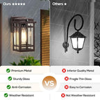 9.76'' Dusk to Dawn Outdoor Wall Light 2 Packs, Exterior Fixture Mount for House Front Porch, Anti-Rust Modern Lantern with Tempered Glass Shade for Garage, Brown