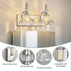 Vintage Bathroom Vanity Light, 2-Light Brushed Nickel Vanity Lighting Fixture with Flower Glass Shade, Bathroom Lighting Fixtures Over Mirror