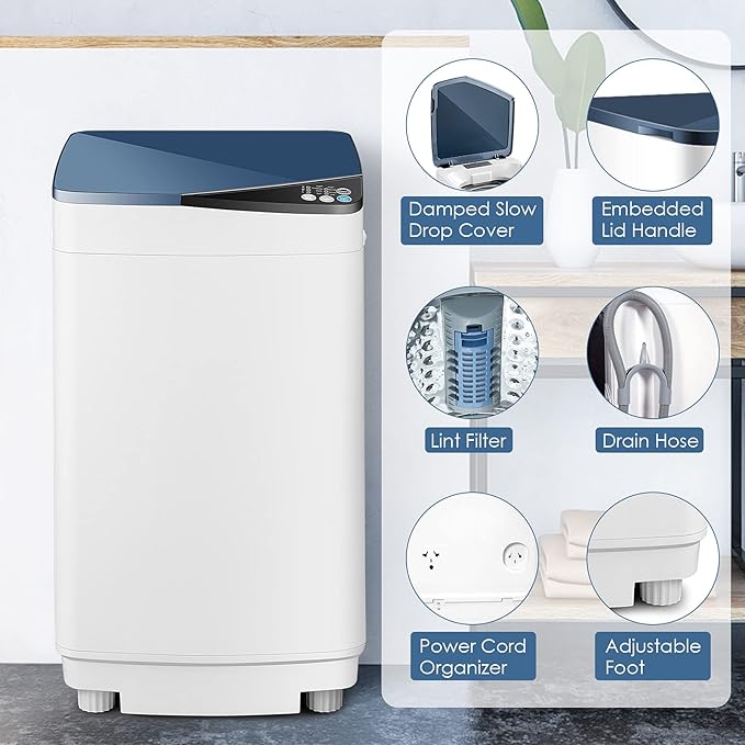 Casart Washing Machine Portable Washer W/ 7.7 Lbs Weight Capacity Washer and Dryer Full Automatic Washing Machine (Blue&White)