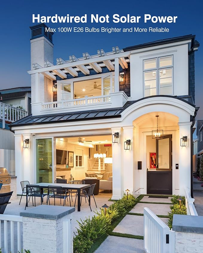 VIANIS Dusk to Dawn Wall Lights, Wood Grain Exterior Light Fixture, Clear Glass Garage Light, Modern Outdoor Lights Sconce with Waterproof, Anti-Rust, Weather Resistant for Patio, E26 Socket