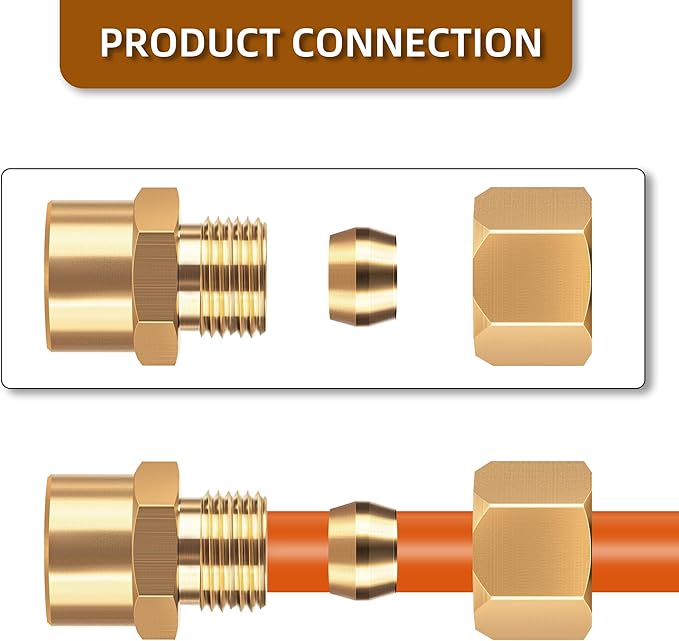 Brass compression tube pipe fitting connector Straight Coupling Adapter 3/8" Tube OD x 3/8" NPT Female Connector 6pcs (3/8od to 3/8npt)