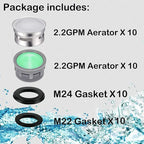 20 Sets of Faucet Aerators with Gaskets 2.2 GPM Plug-in Restrictor Replacement Parts for Bathroom or Kitchen Plug-in Aerators (stainless Steel and Green)