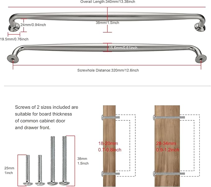 SAILING 5 Pack Cabinet Handles-12.6"/320mm Screw Spacing Brushed Nickel Furniture Hardware Handles for Kitchen Cabinets Bedroom Dresser Wardrobe Cabinet Pulls