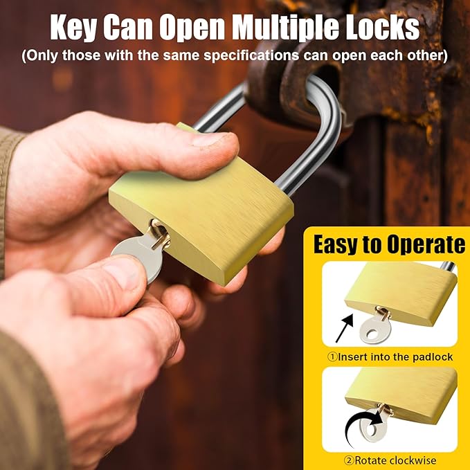 18 Pcs Solid Brass Keyed Padlock, Small Yellow Gym Lock, Strong Padlock with Same Key for Luggage Toolbox (40mm 1-9/16")