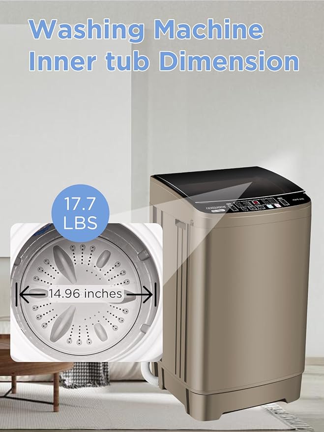 17.7 lbs Full-Automatic Washing Machine with LED Display, Laundry Washer with Drain Pump, 10 Wash Programs 8 Water Levels Washer & Spinner for Home, Apartment, Dorms, Gold