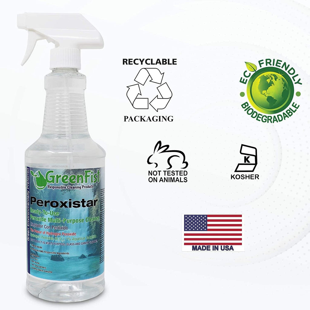 GreenFist Hydrogen Peroxide All Purpose (Glass, Carpet,Stain Remover) Cleaner (1 Quart, 32 oz - 2 PACK)