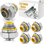 Gisafai 5 pcs Liquid Tight Connector Straight Insulated Zinc Die Cast Metal Tight Electrical Conduit Fittings for 1/2 inch Flexible and Type B Flexible