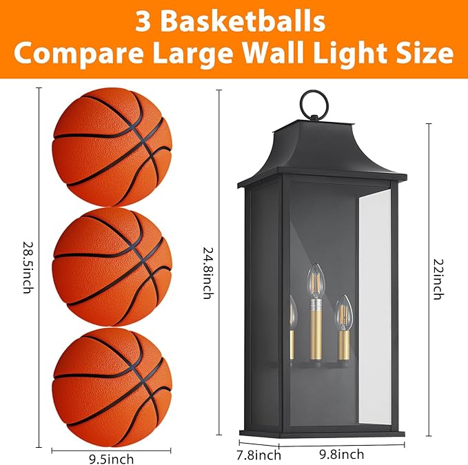 25" Outdoor Light Fixture Large Dusk to Dawn Outdoor Wall Lights, Black Exterior Light Fixture, Outside Coach Lights Wall Mount Waterproof Outside Light Fixtures for House Garage Porch Patio