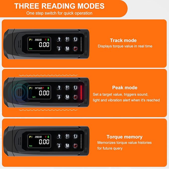 Digital Torque Wrench 1/2 Drive, 2.2-147.5 Ft.lb, 1/2 Digital Torque Wrench ±1% Accuracy with Vibration, Buzzer and LED Alert, Suitable for Car, Motorcycle and Bicycle