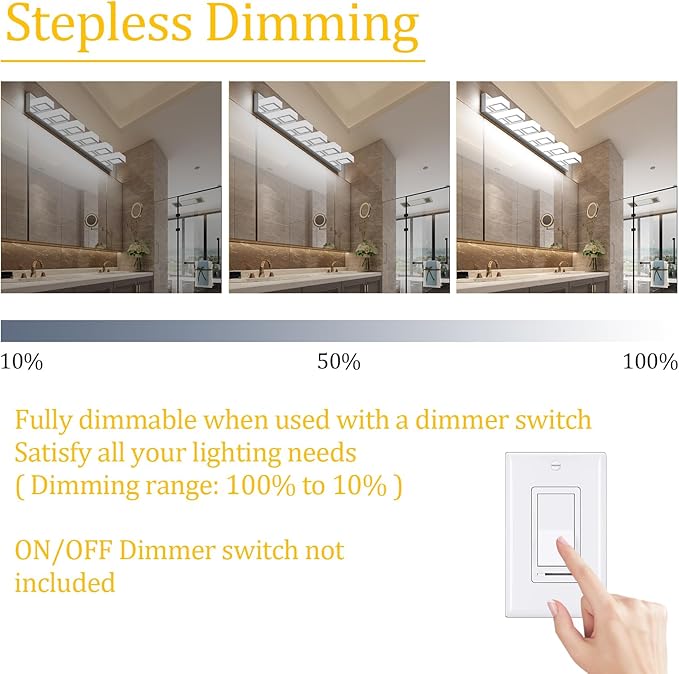 Ralbay Modern Chrome Bathroom Vanity Lights 5 Color Temperature 6 Lights Dimmable Acrylic Modern LED Bathroom Vanity Lighting Fixtures Chrome