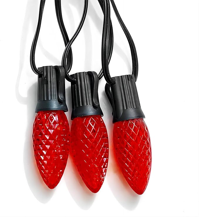 Meconard C9 Led Replacement Christmas Light Bulbs, C9 Shatterproof Led Bulbs for Christmas Indoor Outdoor String Lights, E17 Intermediate Base, Commercial Grade Holiday Bulbs, Red, 25Pack