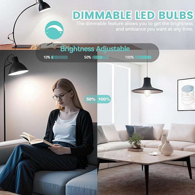 Brightever Dimmable LED Light Bulbs 60W Equivalent, 4000K Neutral White Edison Light Bulb, 7W, 850LM Vintage E26 Base Bulb, 90+CRI, ST58 Clear Glass Antique LED Filament Bulbs for Bathroom, 6-Pack