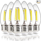 ALAMPEVER Dimmable 6-Pack B11 Candelabra LED Light Bulb, 60W LED Chandelier Light Bulb, E26 Base, 5000K Daylight, 550LM