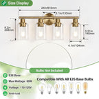 4-Light Bathroom Light Fixtures, Brushed Brass Modern Vanity Lights with Cyan Glass Shades, Bathroom Wall Lamp for Mirror Kitchen Living Room