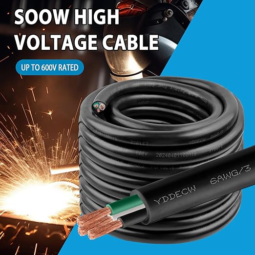 20ft 6/3 6 AWG Portable Power Cable (3 Conductor) - SOOW 600V 6 Gauge Electric Wire for Motor Leads, Portable Lights, Battery Chargers and Machinery - 3 Conductor - 20 Feet Electrical Cord