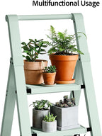 Taranta 3 Step Ladder,Lightweight Aluminum Step Stool with Convenient Handgrip, Folding Ladder with Anti-Slip Pedals, 330lbs Capacity Stepladder for Home, Office, Kitchen-Fairyland Green