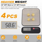 KOOTANS 4pcs Heavy Duty 3/8 NPT Male Thread to 1/4 NPT Female Thread Brass Reducer Hex Bushing Brass Fitting Pipe Hose Tube Adapter Convert