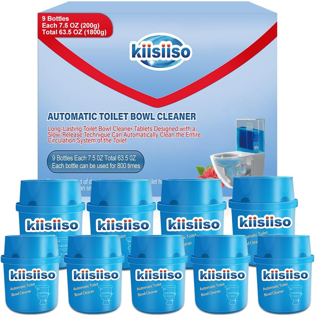 KIISIISO Toilet Bowl Cleaners-9 Bottles, Blue Toilet Bowl Cleaner Tablets in Bottles with Sustained-Release Technology, Upgraded Automatic Cleaning Solution Prevent Stain Build Up, 63.5 oz
