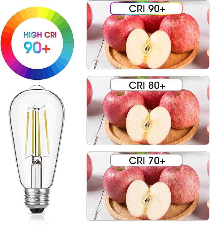 LED Edison Bulbs 6W, Equivalent 60W, High Brightness Daylight White 5000K, 750 Lumens, ST58 Vintage LED Filament Bulbs with 90+ CRI, E26 Base, Dimmable, Clear Glass, Pack of 8