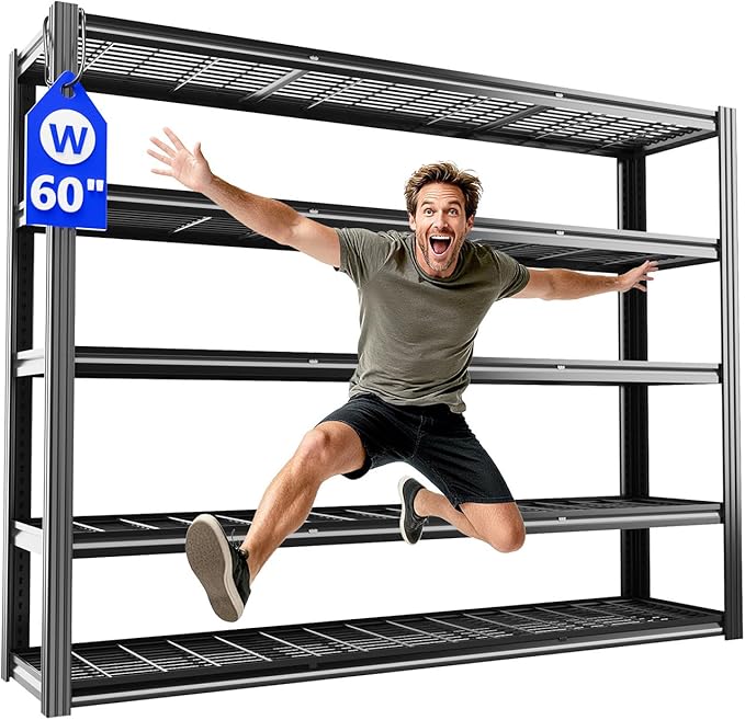 60" W x 72" H x 24" D Garage Shelving Heavy Duty,5 Tier Adjustable Metal Shelves Storage Rack,3030 LBS Large Industrial Shelving Unit for Basement,Warehouse,Garage Organization