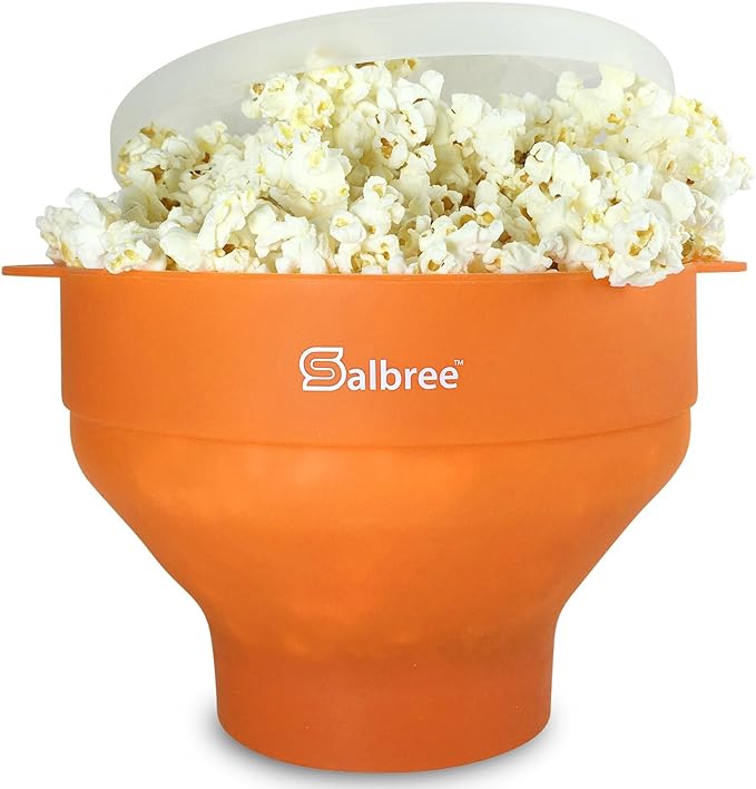 The Original Salbree Collapsible Silicone Microwave Popcorn Popper Maker Machine, Microwavable Bowl Holds 16 Cups, Uses Hot Air and Oil Always Optional - The Most Colors Available (Orange)
