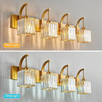 Crystal Vanity Lights 4-Light Gold Bathroom Vanity Lights Modern Crystal Bathroom Light Fixtures Over Mirror 32.67" Long Vanity Light for Bathroom