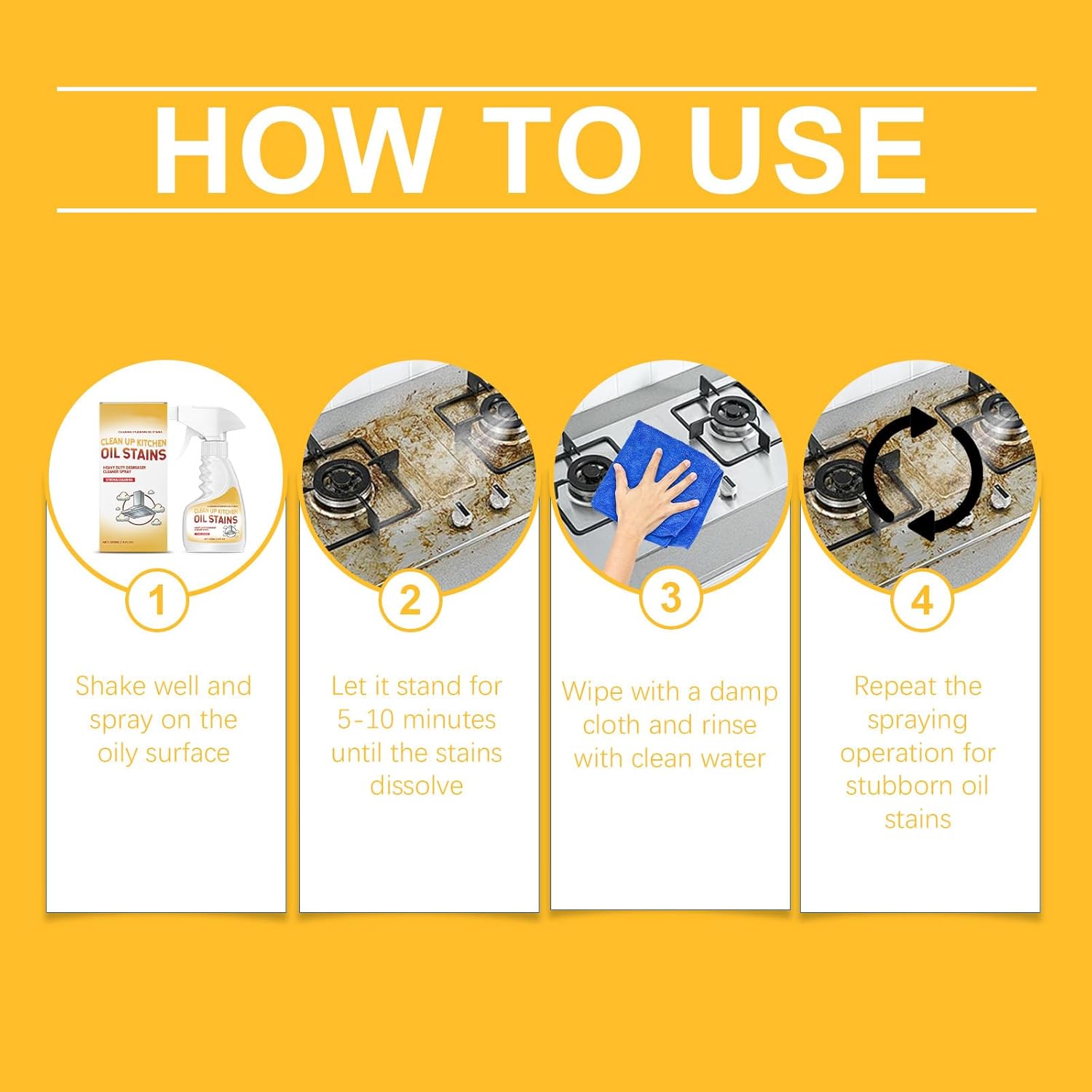 Clean Kitchen Oil Stains, Heavy Duty Kitchen Degreaser Spray, 4 fl oz, Strong Oil Stain Remover for Stoves and Range Hoods