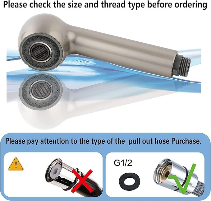 kitchen faucet head replacement,G1/2 or 13/16inch Pull Out Sprayer Head for Kitchen Sink 2-Function Faucet Spray Head Replacement parts Brushed Nickel