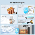 Propane Gas Tankless Water Heater - ORBEK 80,000 BTU Up to 3.6 GPM Indoor Installation - CSA Certified On-Demand Instant Hot Water Heater 3/4" NPT Connector Size