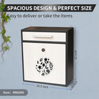 Wall Mount Mailbox, Large Capacity Mailbox for House Outside Galvanized Steel Rust-Proof Metal Post Drop Box, 12"×10.5"×4.7" Flower Hollowed Wooden Patterned Metal Sheet White