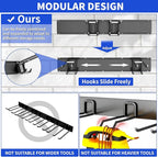 Tool Organizer Wall Mount, 32inch Heavy Duty Garden Tool organizer Storage System, Easy Install With 6 Adjustable Hooks, For Garage, Basement, Shed, Workshop(Black)