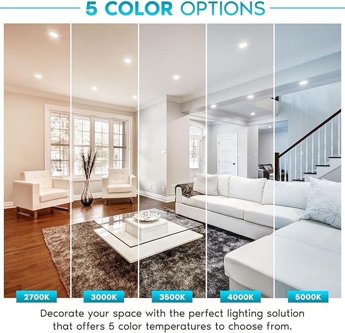 LUXRITE 4 Inch LED Recessed Can Lights, 14W=75W, 5 Color Options 2700K-5000K, 950 Lumens, Dimmable LED Retrofit Kit, Wet Rated, IC Rated, Recessed Ceiling Lights, ETL Listed, Baffle Trim (4 Pack)