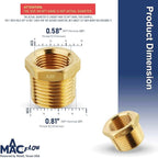 MAACFLOW brass 1/2" Male NPT to 3/8" Female NPT Adapter Reducer Hex Bushing (Thread OD 0.81" - ID 0.58") (Pack of 1)